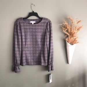 Nine West Long Sleeve Black/Burgundy Stripe Top Size Small. NWOT